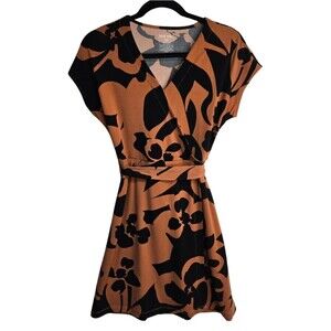 Nine West Office Career Faux Wrap Floral Dress Neutral Black Brown PS Petite